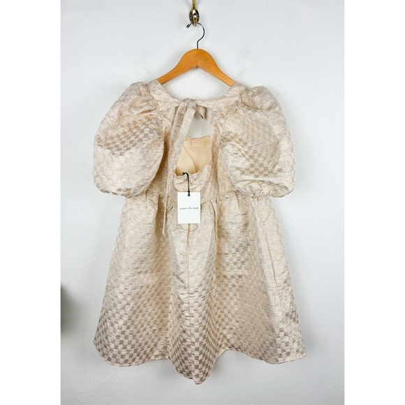 NWT Jacquie The Label Metallic Gold Puff Sleeve Babydoll Dress Sz L - Picture 4 of 12